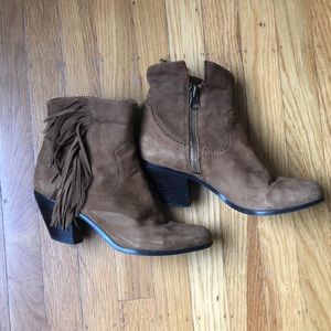 Whiskey Suede Sam Edelman Fringe Bootie, Size 9